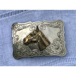 Vintage 1970s 1980s Horse Belt buckle Western Cowboy Rodeo theme Handmade